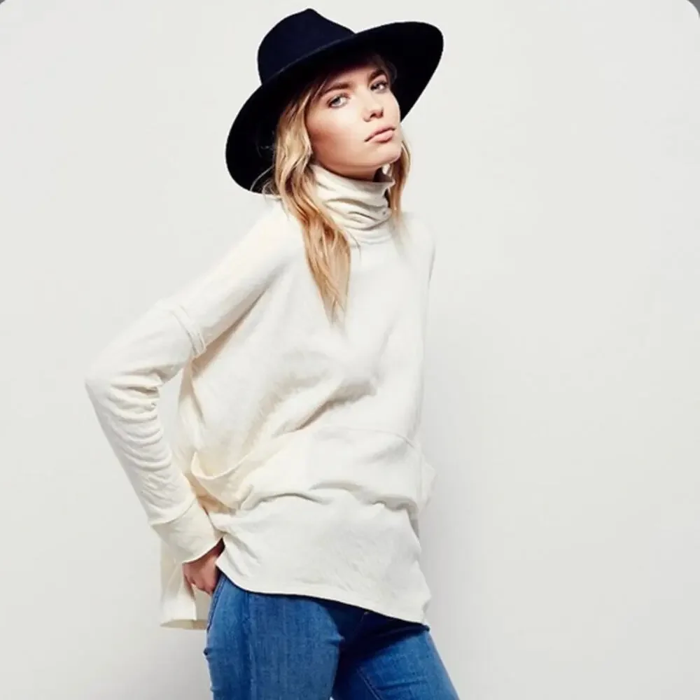 Free People Ivory Cream Long Flight Turtleneck Pullover Top - Picture 4 of 5